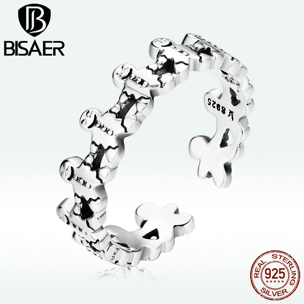 

BISAER стерлингового серебра 925 пробы милый пряничный человечек открытое кольцо для женщин ювелирные изделия