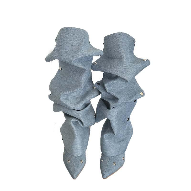Cowboy Pleated Pile Boots Women's Two Wear Long Boots High Boots Spice Girls Stiletto Pointed Knight Boots