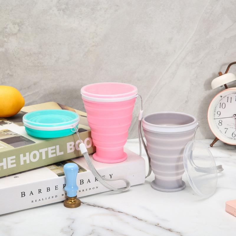 200/300ML Folding Cup Portable Silicone Folding Cup with Lid Heat Resistant Water Tea Coffee Cup Outdoor Telescopic Drinking Mug