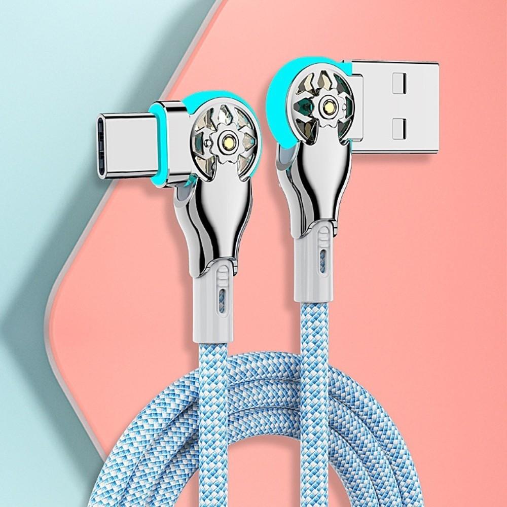 Double Bend 180 Degree Data Cable 66W Type C/micro USB Rotation Phone Charging Cable with Light 2M Elbow Data Line Smartphone