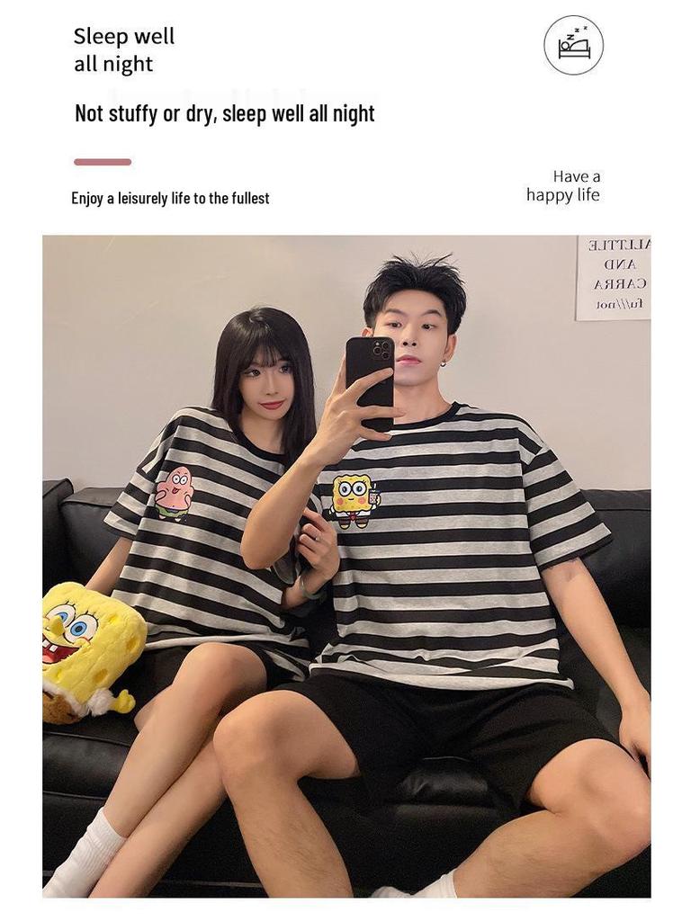 Niedliches Cartoon Baumwoll-Pyjama-Set für Paare - Kurzärmelig & Leicht