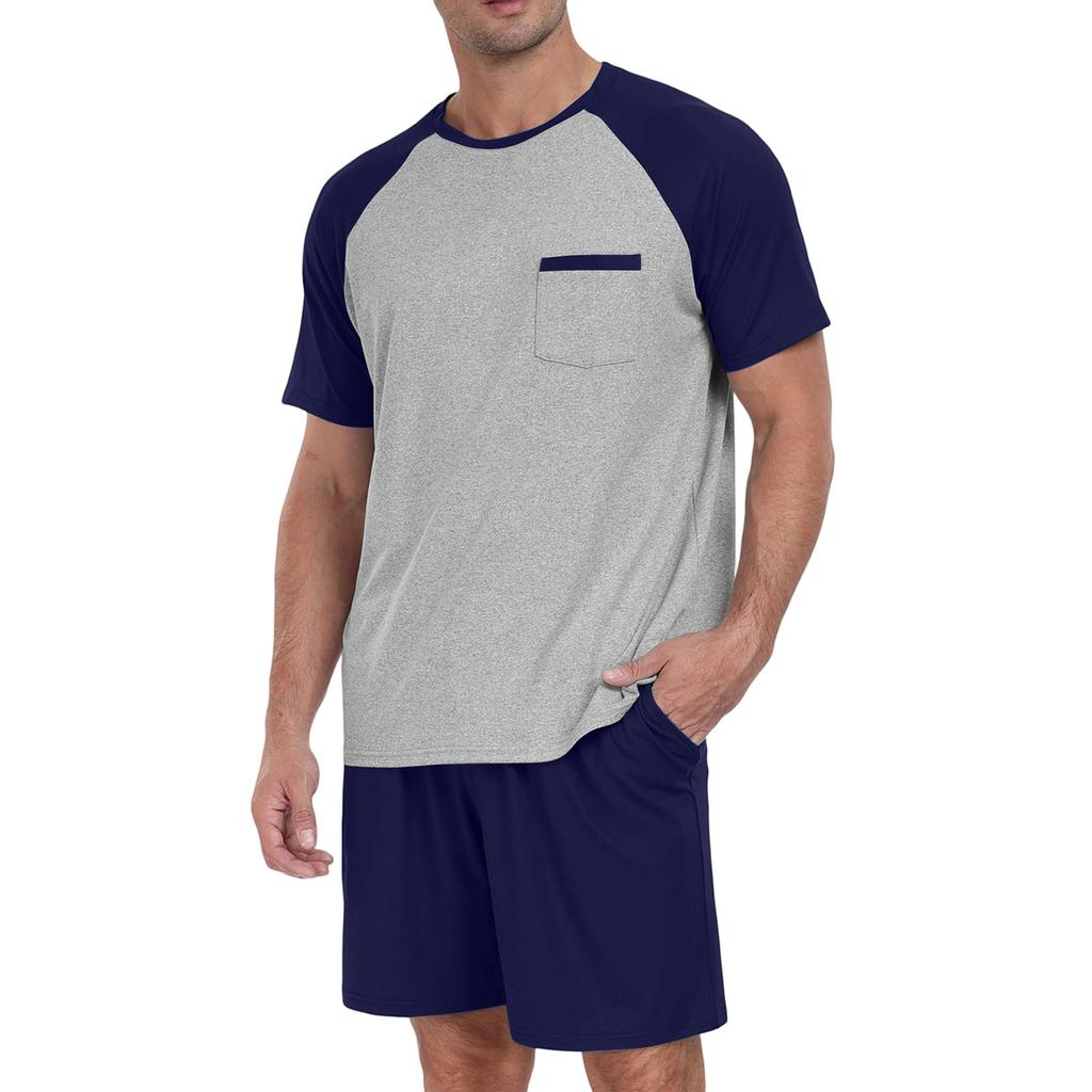 Herren Freizeit Farbpassendes Kurzarm-Shorts-Set