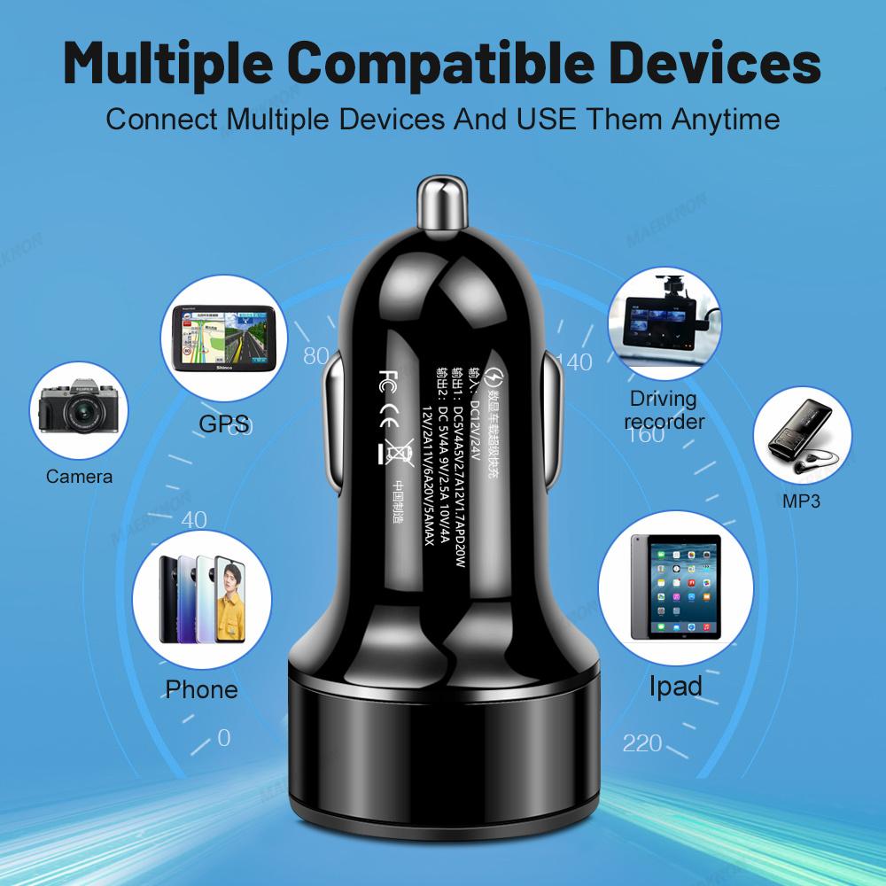 20W PD Car Charger Fast Charging Car Phone Charger Adapter LED Display for IPhone 16 15 14 Xiaomi Samsung USB Type C Charger In Car