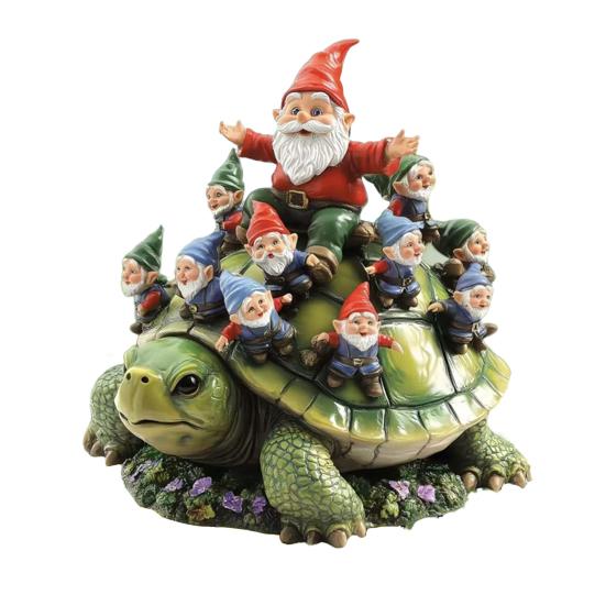 Gnome Family On Turtle Garden Stake Outdoor Acrylic Gnome Turtle Figurine with Stake for Lawn Patio Balcony Yard Decor
