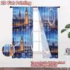 2D Flat Printing 2pcs Curtain Curtain London Night Skyline Digital Printed Polyester Drapes Family Party Decoration for Holiday