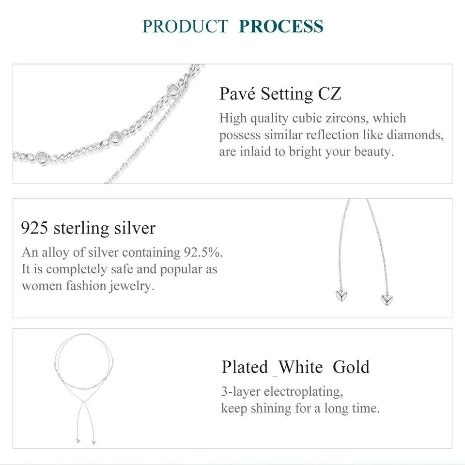 BAMOER 925 Sterling Silber Schmuck Doppellagiger Liebesherz-Halskettenanhänger Weißgold vergoldet zierlicher Halsreif für Frauen Mädchen