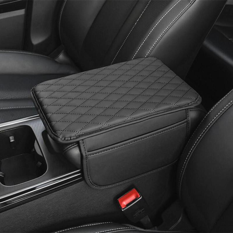 Microfiber Leather Car Armrest Cushion, Console Cover with 2 Pockets, Universal Auto Interior Protector & Pad