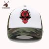 Dunkler Totenkopf Deejay mit Albanischer Flagge Fischerhut Unisex Damen Lustig Albanien DJ Skelett 3D Grafikdruck Boho Kreativ Baseballkappen