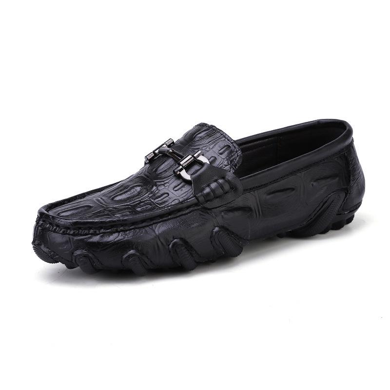 Men s Large Octopus Bean Shoes - Crocodile Pattern Leather, Trendy Casual Slip-On Shoes. 39