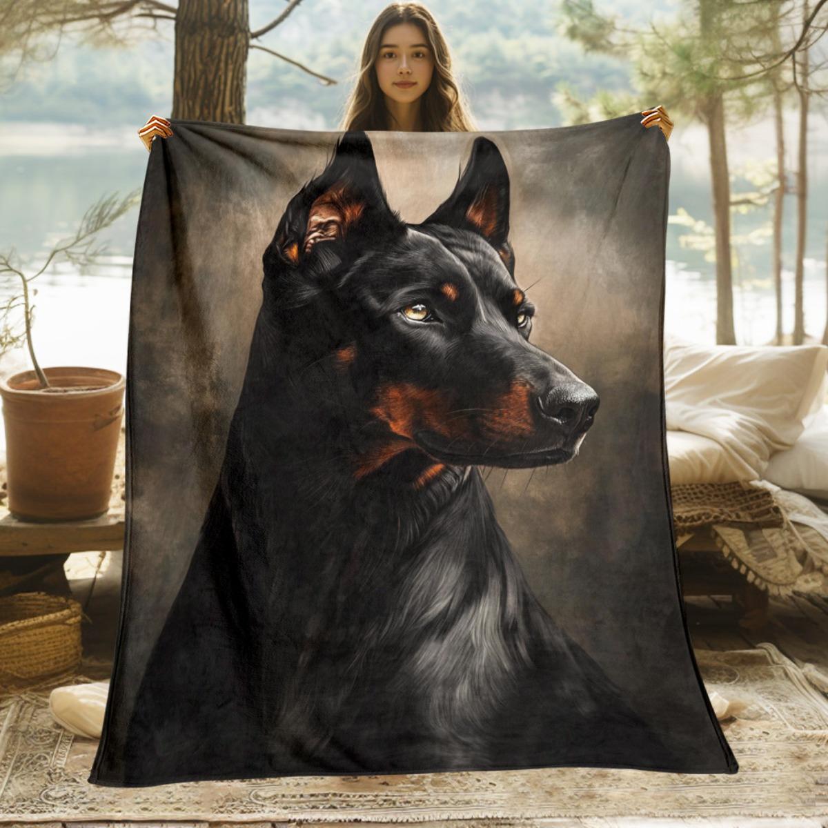 

Doberman Dog Portrait Fleece Blanket Soft Flannel Throw Pet Lover Gift Home Decor Art Print For Dog Owners Bedroom Living Room 75x100cm