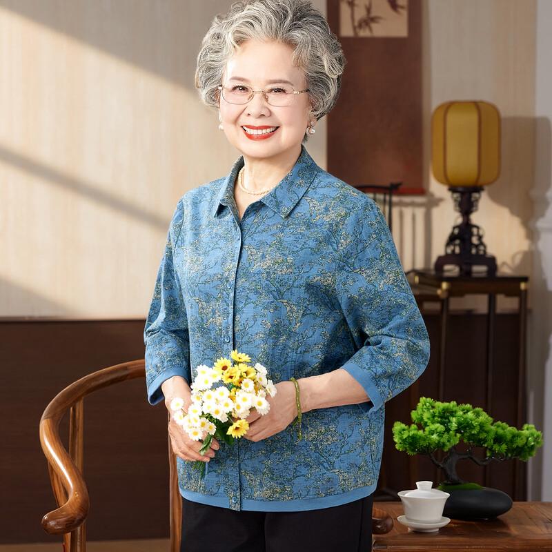 Elderly Women's Pure Cotton Spring/Summer Floral Shirt