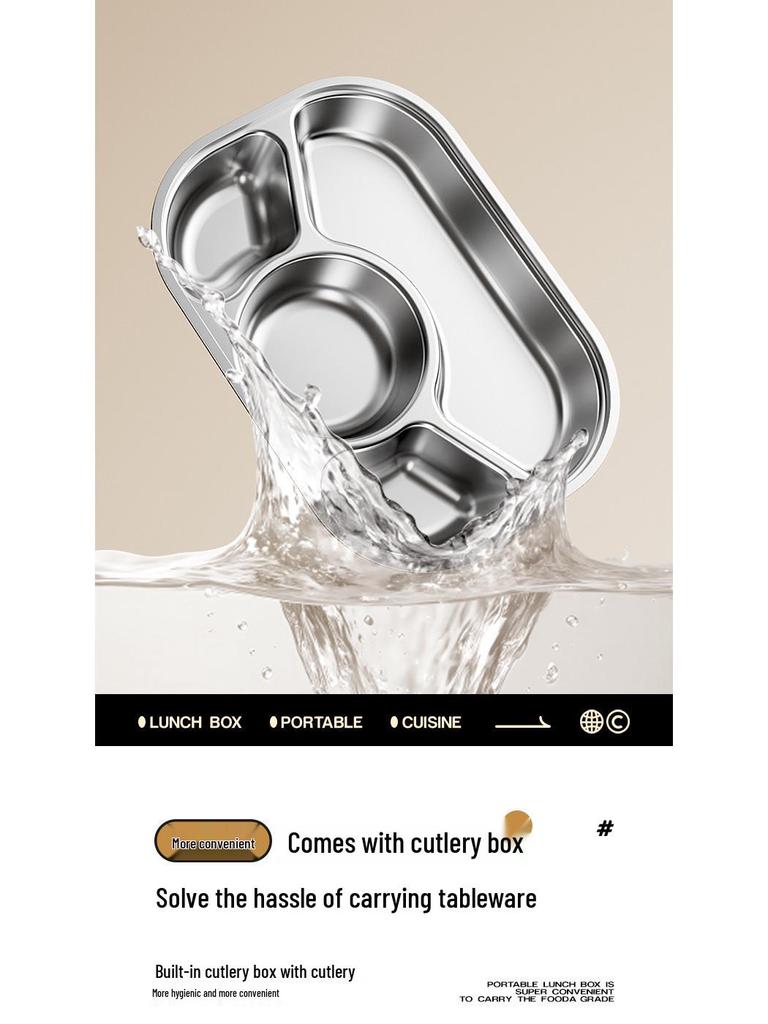 304 Stainless Steel Portable Insulated Lunch Box with Compartmented Lid, Large Capacity Bento Box for Students.