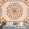 Boho Floral Mandala Tapestry Wall Hanging Watercolor Bohemian Flower Medallion Tapestry Aesthetic Beige Orange Hippie Indian