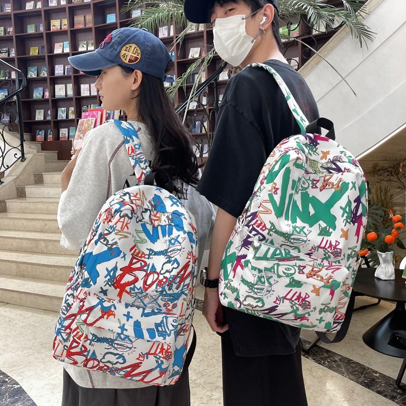 Graffiti Print Backpack Junior High School Student Lightweight Schoolbag Men and Women Large Capacity Backpack