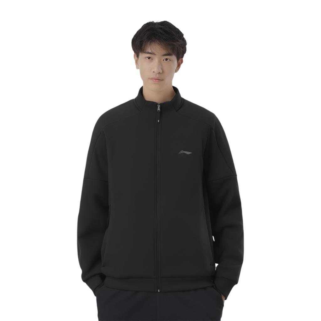 Li Ning Comfortable Casual Stand Collar Brand Logo Letter Print Regular Cardigan Sweatshirt Men Sweatshirt Black AWDU129-6