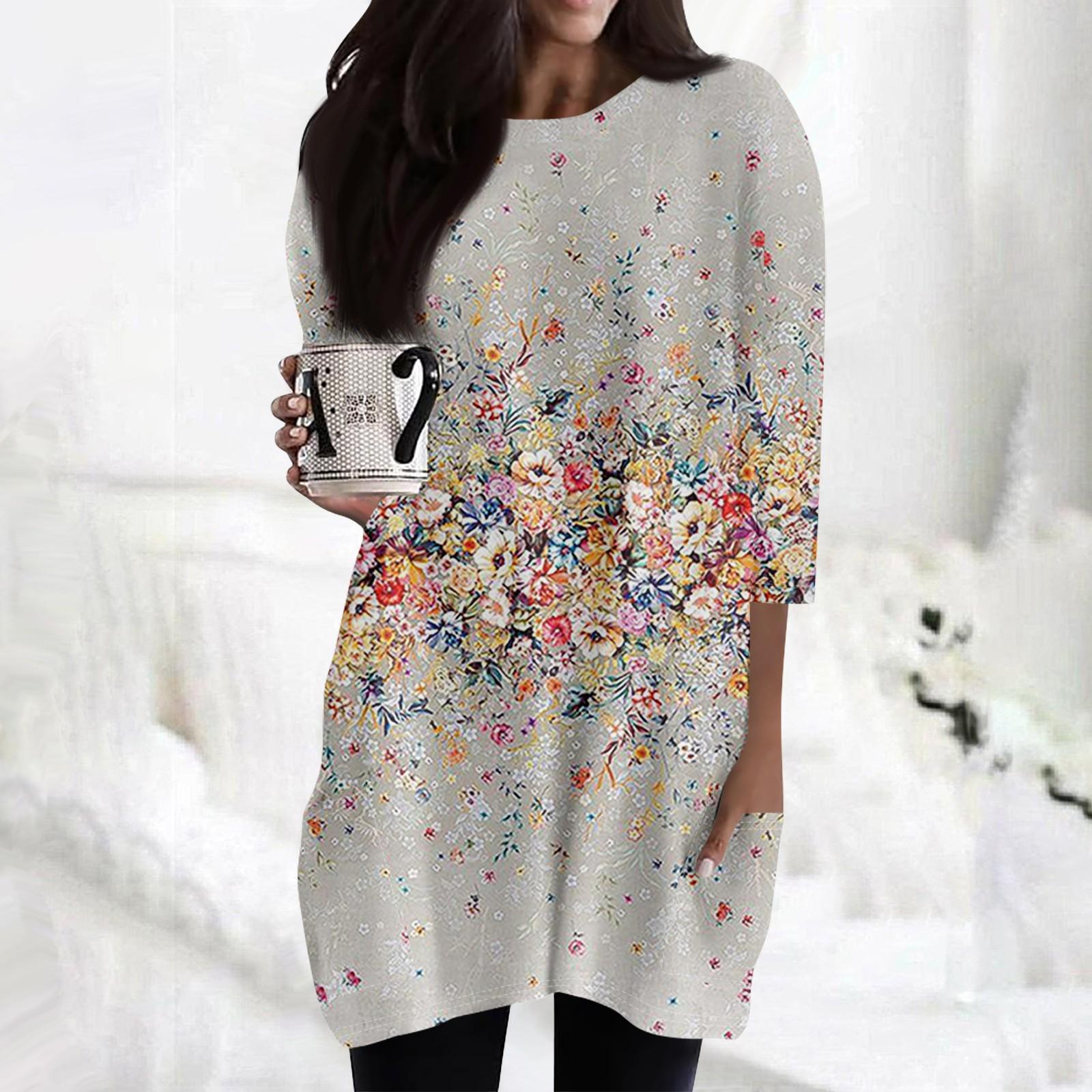 

Женские повседневные рубашки с рукавами 3/4, модные туники с принтом, топы с карманами M
