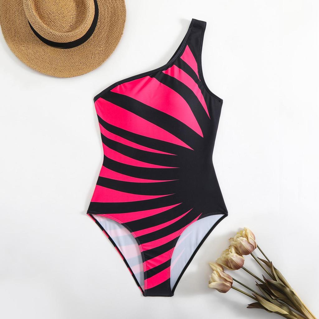 Zebra Print One-Shoulder One-Piece Swimsuit - Slimming Bikini Style