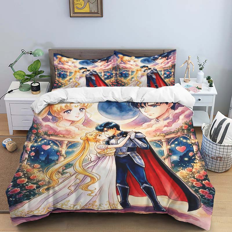 This three-piece bedding set, themed around the classic anime "Sailor Moon," features soft and comfortable duvet and pillowcases