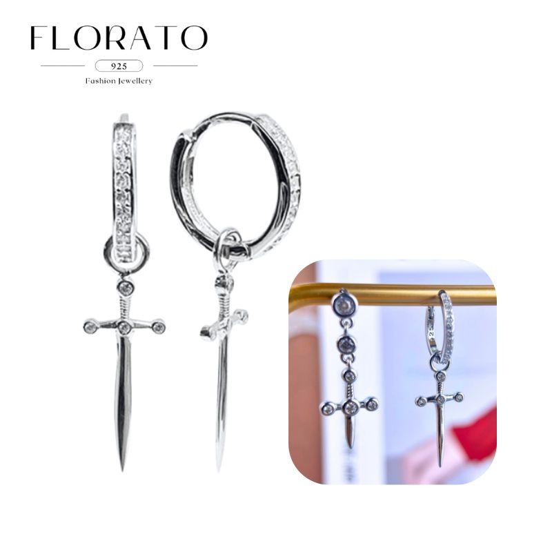 925 Silver Needle Rivet Micropaved Zircon Pendant Hoop Earrings For Women Punk Vintage Earrings Fashion Party Jewelry Gifts