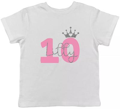 Personalised Pink - 10 Year Old Glitter Effect Childrens Kids T-Shirt Boys Girls