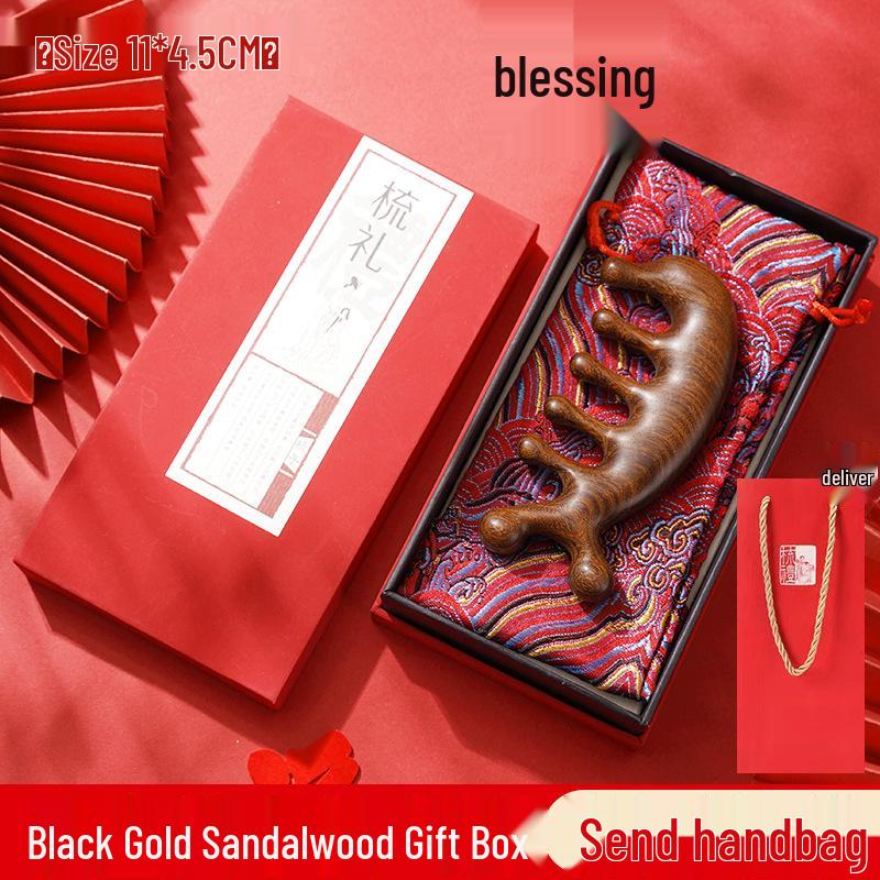 

Винтажный набор двусторонних расчесок из черного золотого сандала - Подарочная массажная коробка из трех предметов ко Дню медсестры