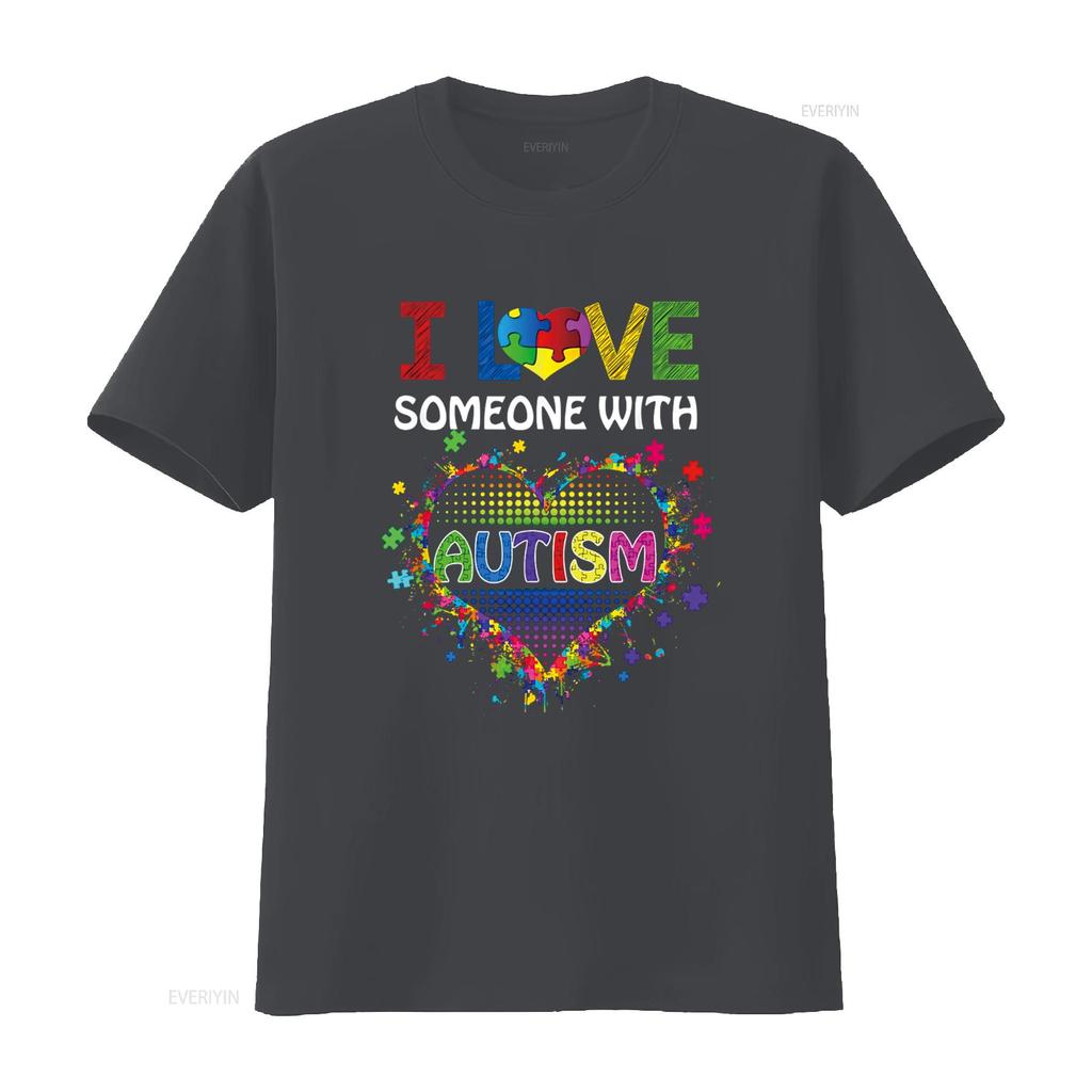Autism Awareness T Shirt Mom I Love Someone with Vintage Washed Stylish Casual Versatile Stretched Homme Fashion Graphic
