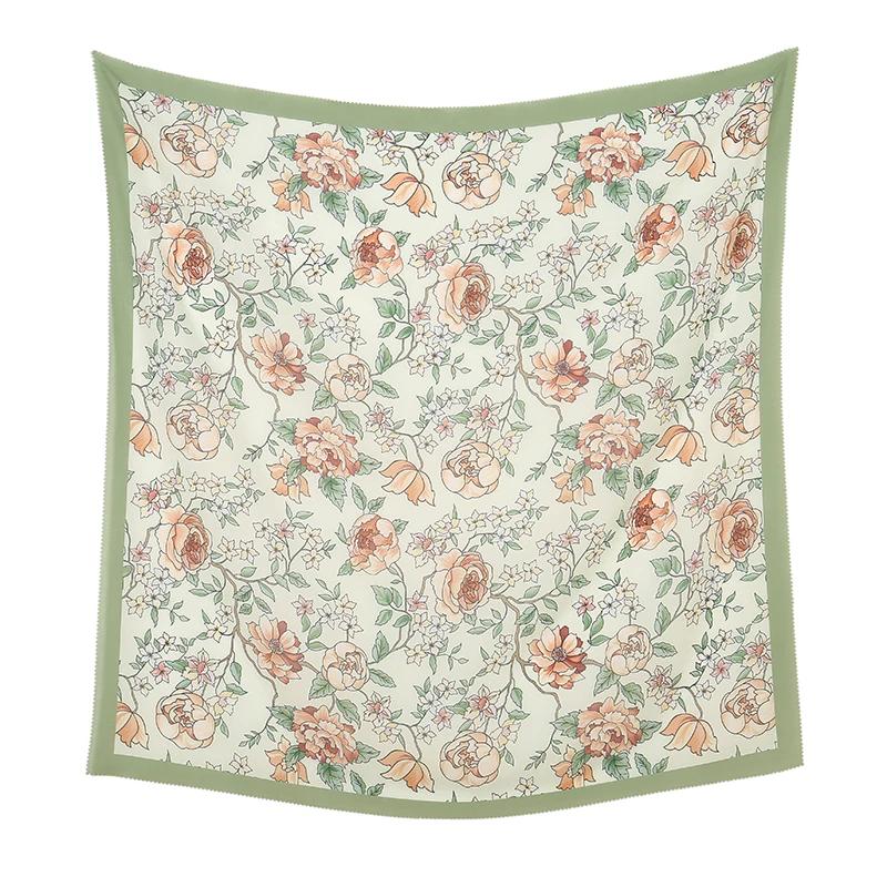 110*110cm Neuer Baumwoll-Leinen-Quadratischer Schal Damen Kopftuch Blumenmuster Halstuch Schals Kopftuch Bandanas Haargummi Stirnbänder