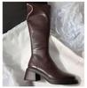 2025 Women's Genuine Leather Knee-High Chunky Heel Rider Boots
