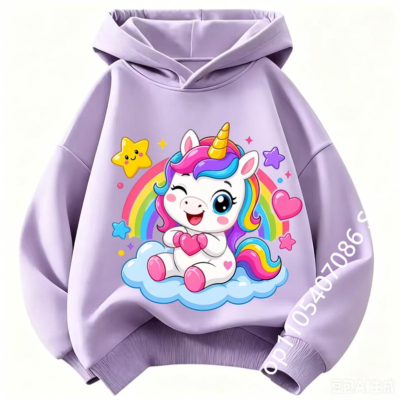 Autumn Winter Cute Unicorn Print Children's Hoodie Top Fashion Sports Long Sleeve Casual Boys Girl Pullover Kid Sweatshirt Coats