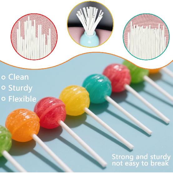 100Pcs White Lollipop Sticks, 4-inch Paper Cake Pop Sticks, 4mm Thick Sucker Sticks for Hard Candy, Chocolate,Cookies, Dessert