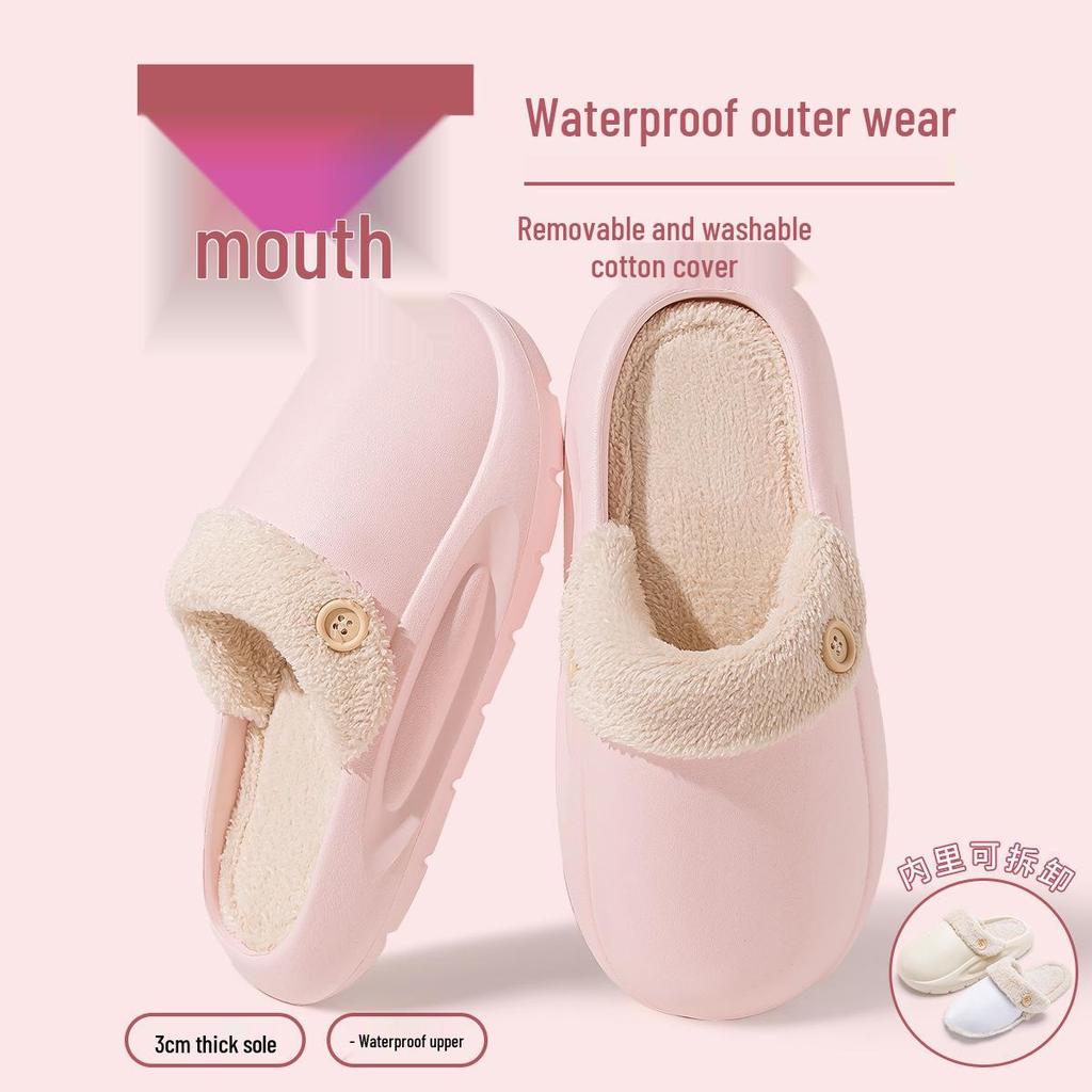 Waterproof Cotton Slippers: Non-Slip, Removable, Warm Indoor Footwear for Women and Men - New Autumn/Winter Style.