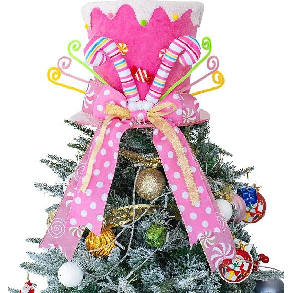 Christmas Tree Topper Hat, Gingerbread Man Xmas Tree Toppers Large Red Hat with Lengthened Ribbon, Christmas Tree Ornaments for Christmas Holiday