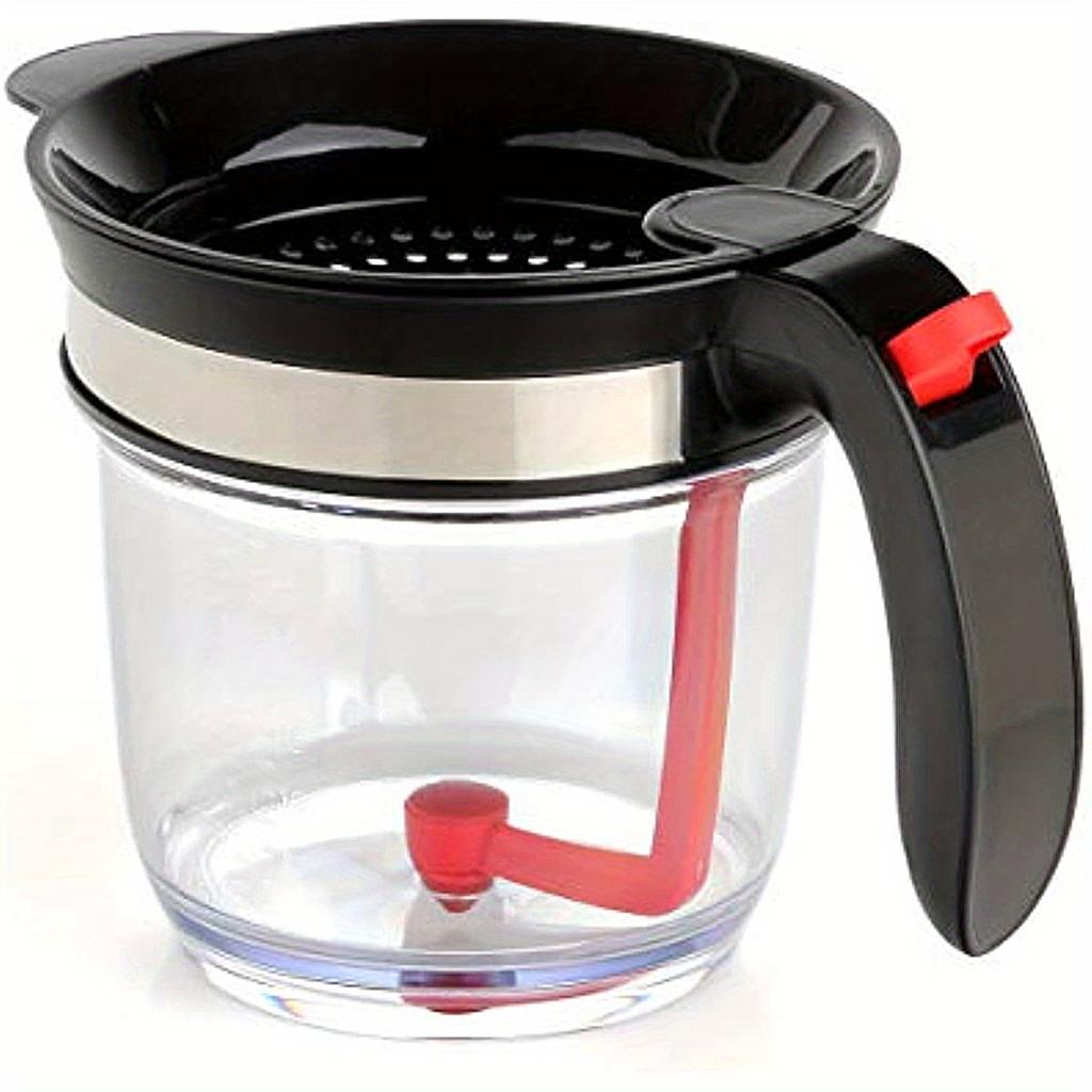4 Cup Plastic Fat Separator with Easy Bottom Release, Strainer for Gravy, Soups ,Sauces, Fat Free Broth Maker