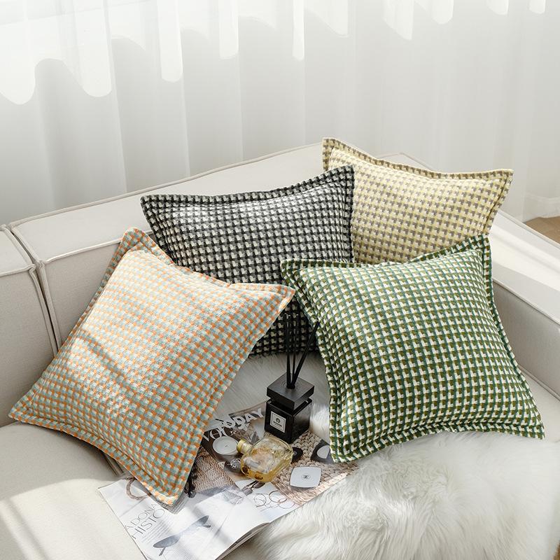 Nordic Retro Houndstooth Linen Pillowcase for Living Room Sofa