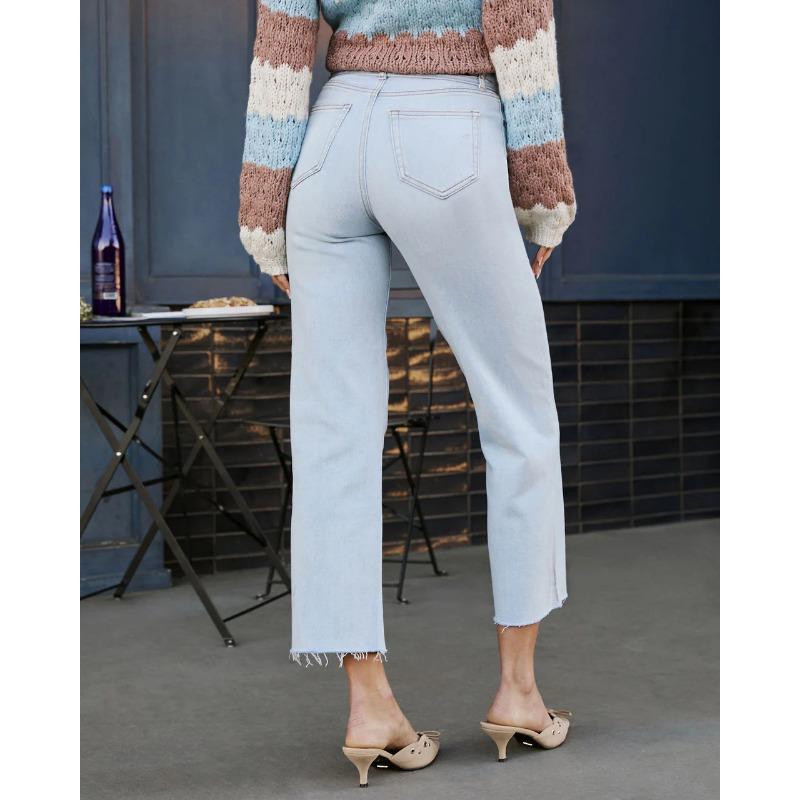 VEZFAA Women's Fashion Casual Solid Color Print High Waist Trousers Pants & Capris