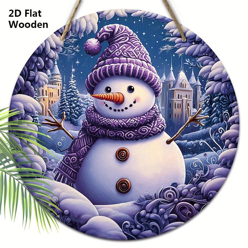 

Очаровательная деревянная рождественская табличка «Снеговик», теплое зимнее круглое рождественское украшение для декора на входную дверь или стену, идеальный рождественский подарок 20cm/7.87in фиолетовый