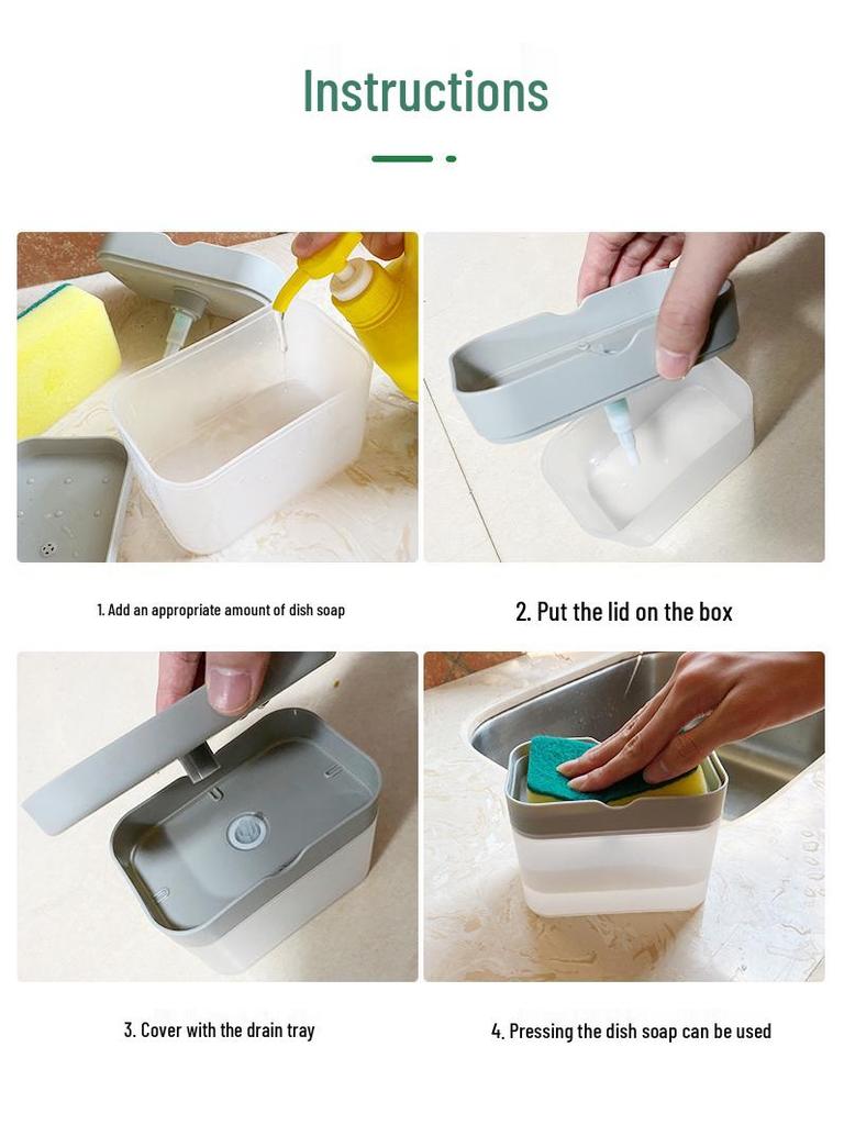 Automatic Press Soap Dispenser with Brush & Sponge for Easy Kitchen Cleaning