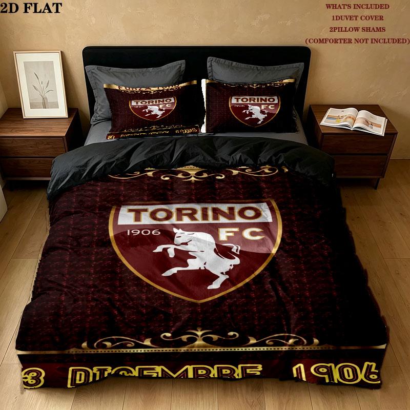 Torino Football Club Pattern Bedding uilt Set uilt Cover Pillowcase Home Decoration Birthday Gift (1 * duvet cover + 2 * pillowcase without core)