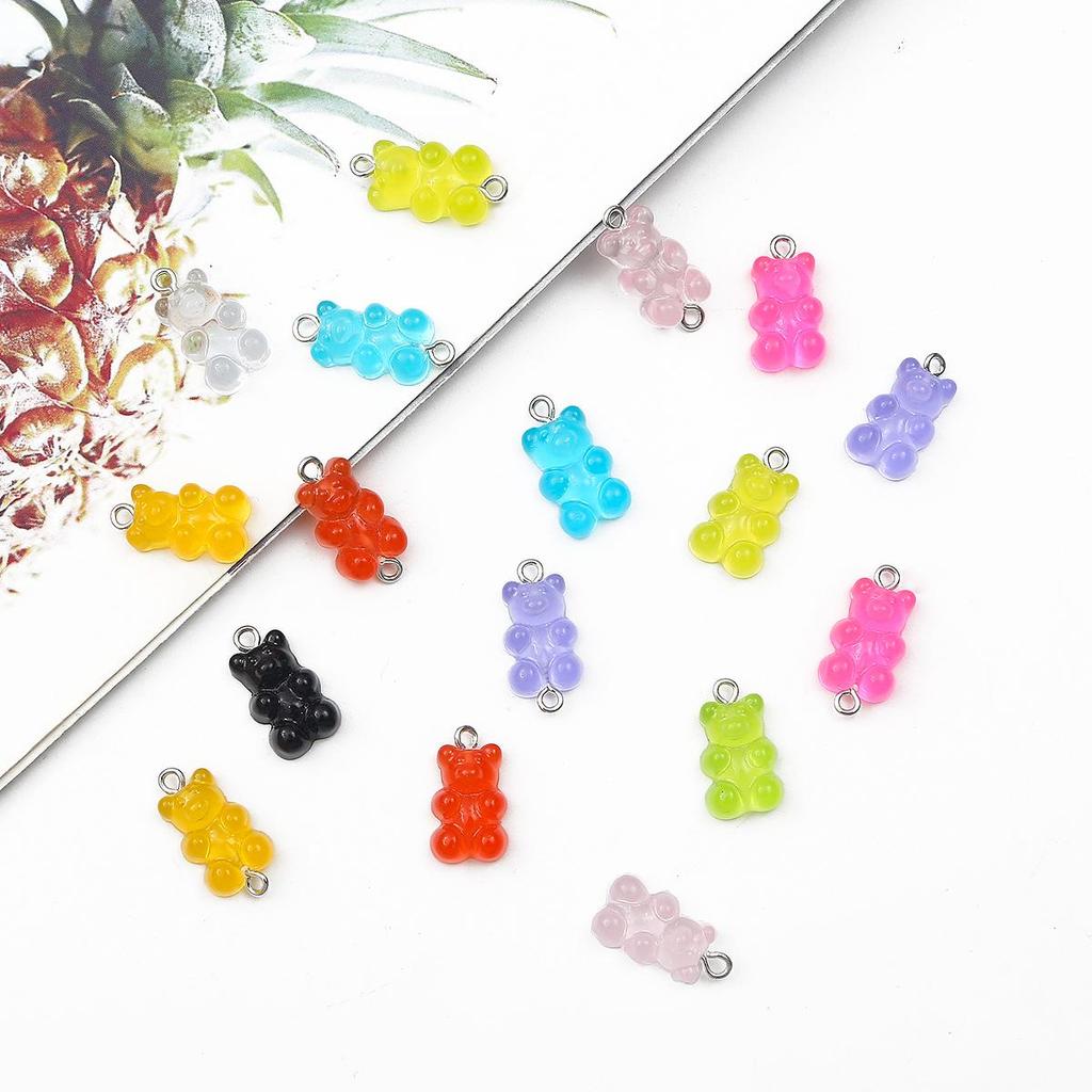 10pcs Resin Candy Color Bear Charms Pendant Beads for Necklace Bracelet Jewelry Making