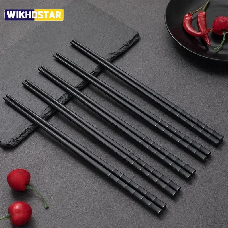 5/10 Pairs Chinese Food Chopsticks Reusable Black Alloy Non Slip Washable Safe Dishes Food Grade High Temperature Sterilizable