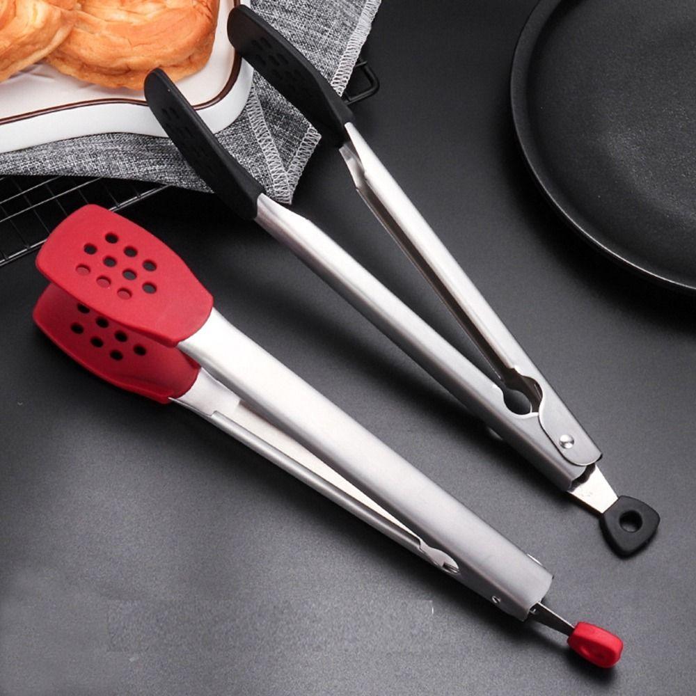 Silicone Head BBQ Grilling Tongs Anti-Scalding Cake Bread Tong Non-Stick Steak Tongs  Kitchen Use