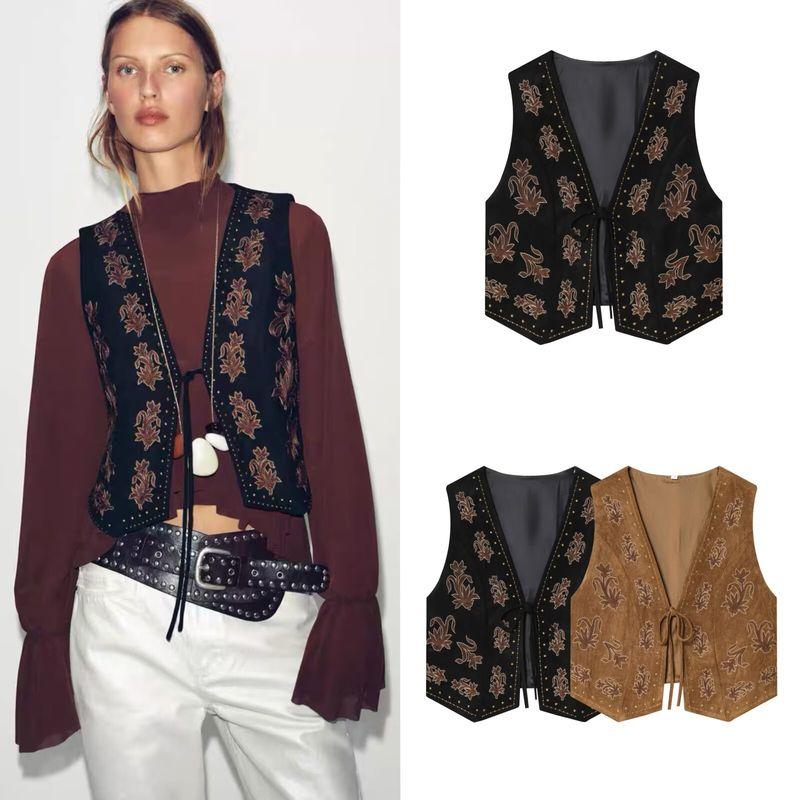 Za Autumn New Women's Clothing Zr European and American Style Beaded Embroidery Velvet Texture Effect Vest 4344621 800