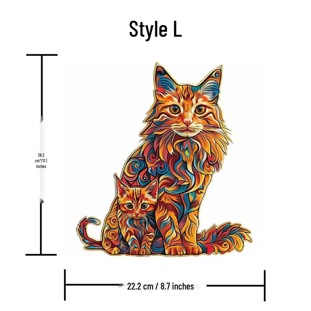 HOOLOOG Maine Coon Cat Wooden Puzzle - Educational Irregular Shape Interlocking Toy & Decompression Money Box.