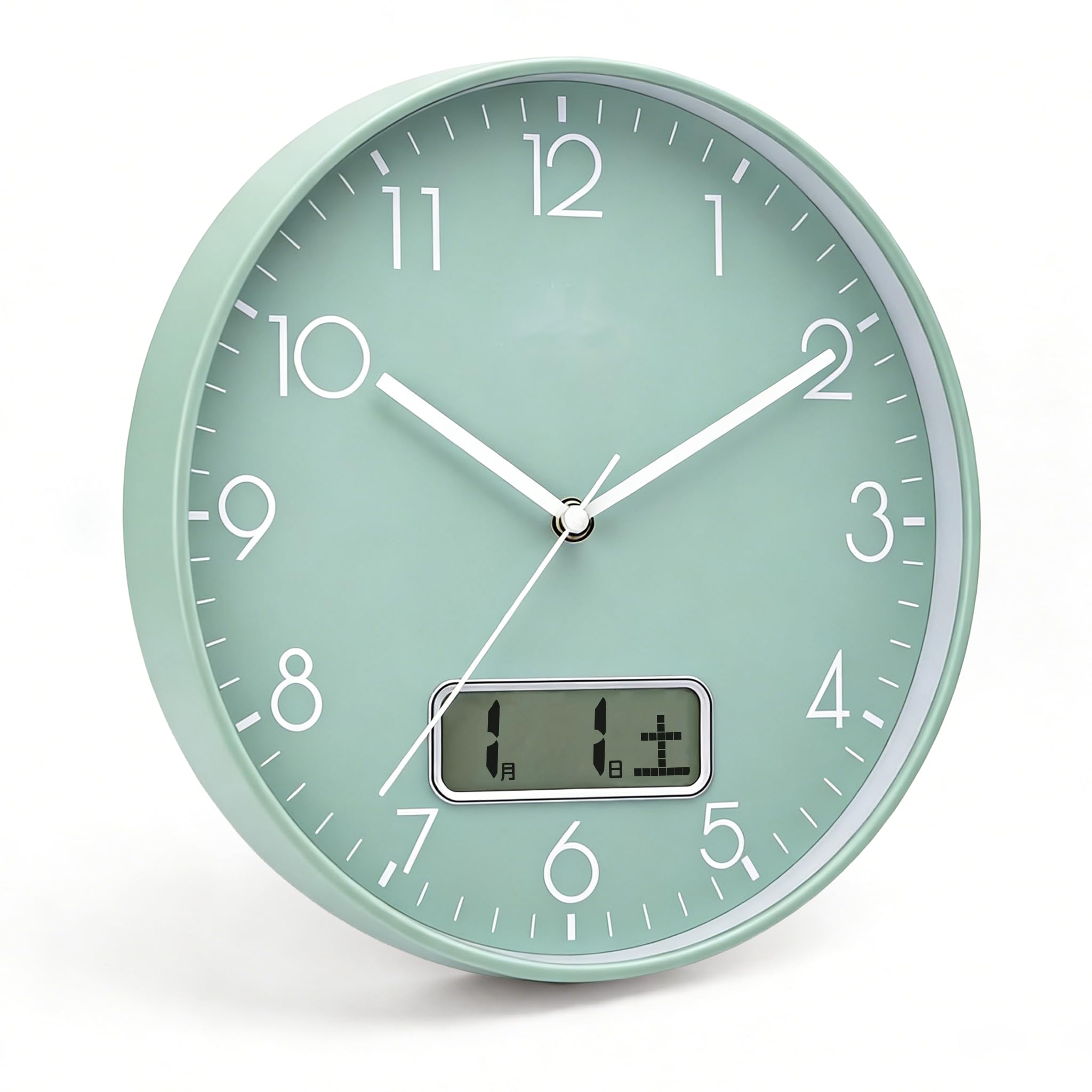 

wall 30cm silent continuous second date and day stylish Radio-controlled clock, diameter, operation, hand, display, design, green. зелений