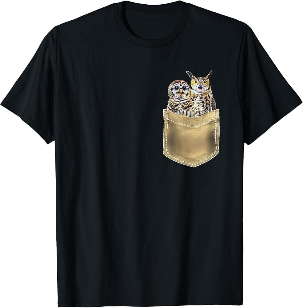 Funny Barred and Horned Owl Shirt. Owls in Pocket Owl Lovers TShirt Unisex T-Shirt XXXL