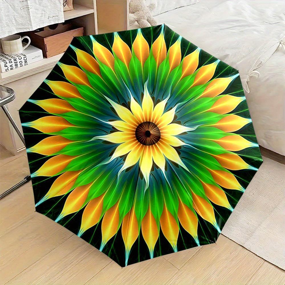 

Automatic Open/Close Folding Umbrella with Mandala Pattern - Compact Travel Umbrella, Windproof 8-Rib Shaft, Lightweight & Por Iron&8K
