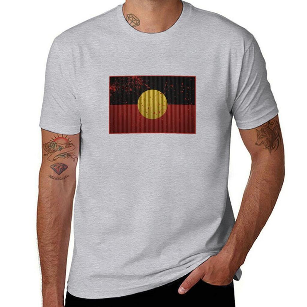 Distressed Aboriginal Flag T-Shirt New Edition Blanks Summer Clothes Fruit of the Loom Mens T Shirts