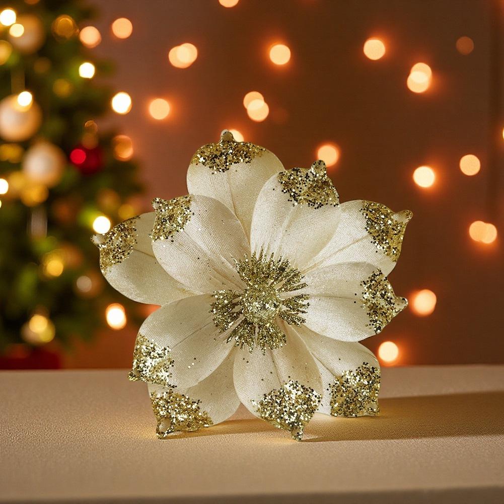 12 Pieces Christmas Artificial Flower Heads for Holiday DIY Decorations Polyethylene Xmas Flowers with Glitter