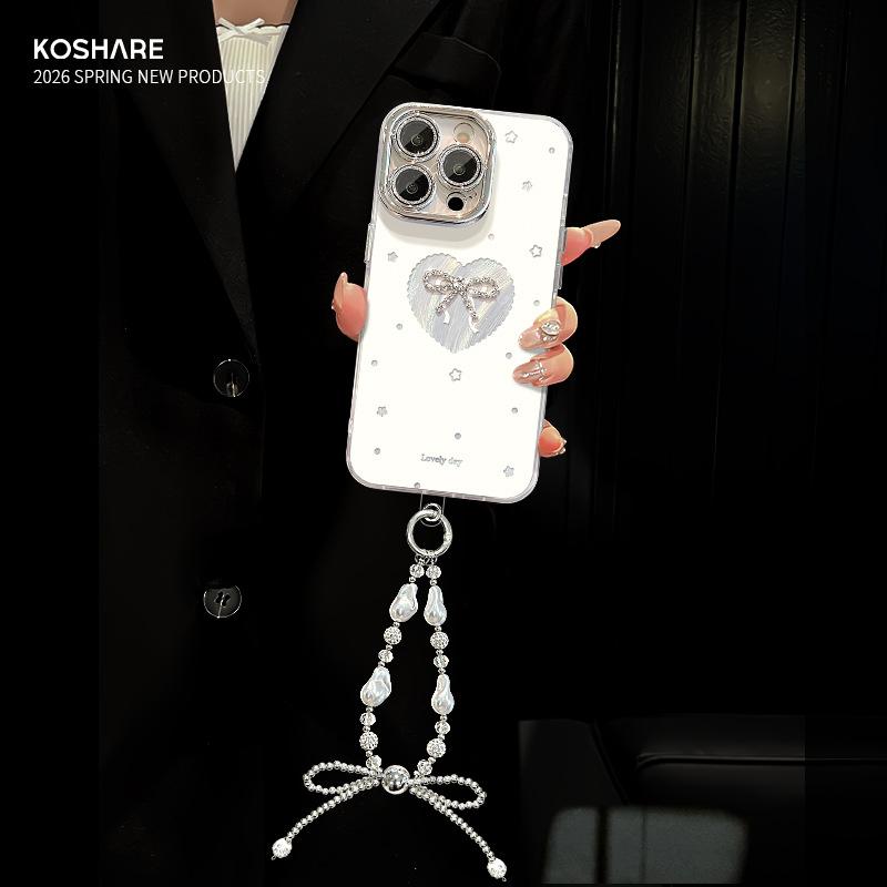 Love bow chain is suitable for Apple 17 feather yarn mobile phone case iphone15promax new 16 high value.