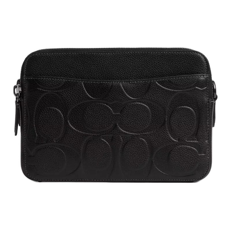 Coach Charter 23 Logo Embossed Removable Shoulder Strap Leather Shoulder Bag Medium Men's Black